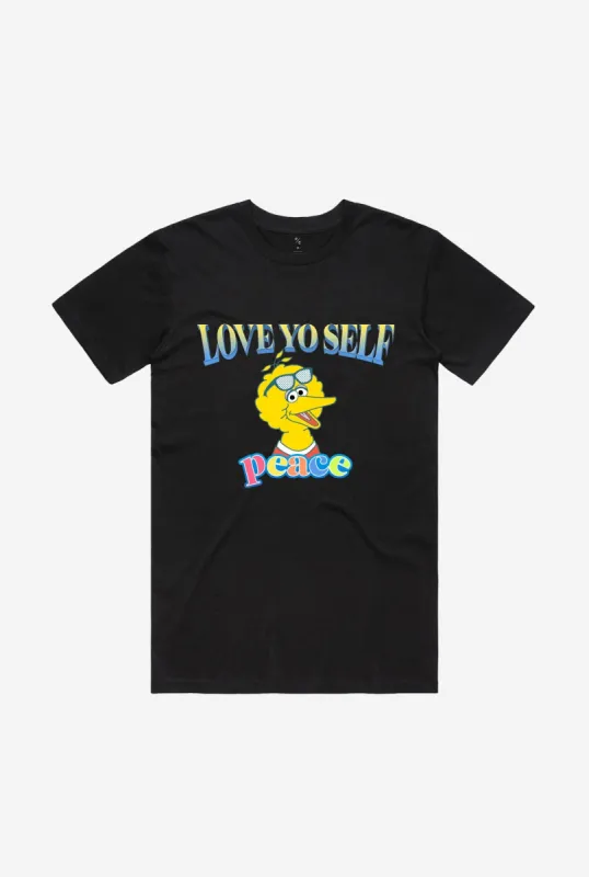 Big Bird Love Yo Self Rap T-Shirt - Black sold by Peace-Collective