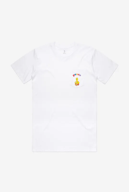 Big Bird Peace Pocket T-Shirt - White sold by Peace-Collective