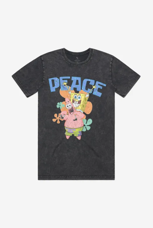 Spongebob & Patrick Vintage Peace T-Shirt - Faded Black made by Peace-Collective