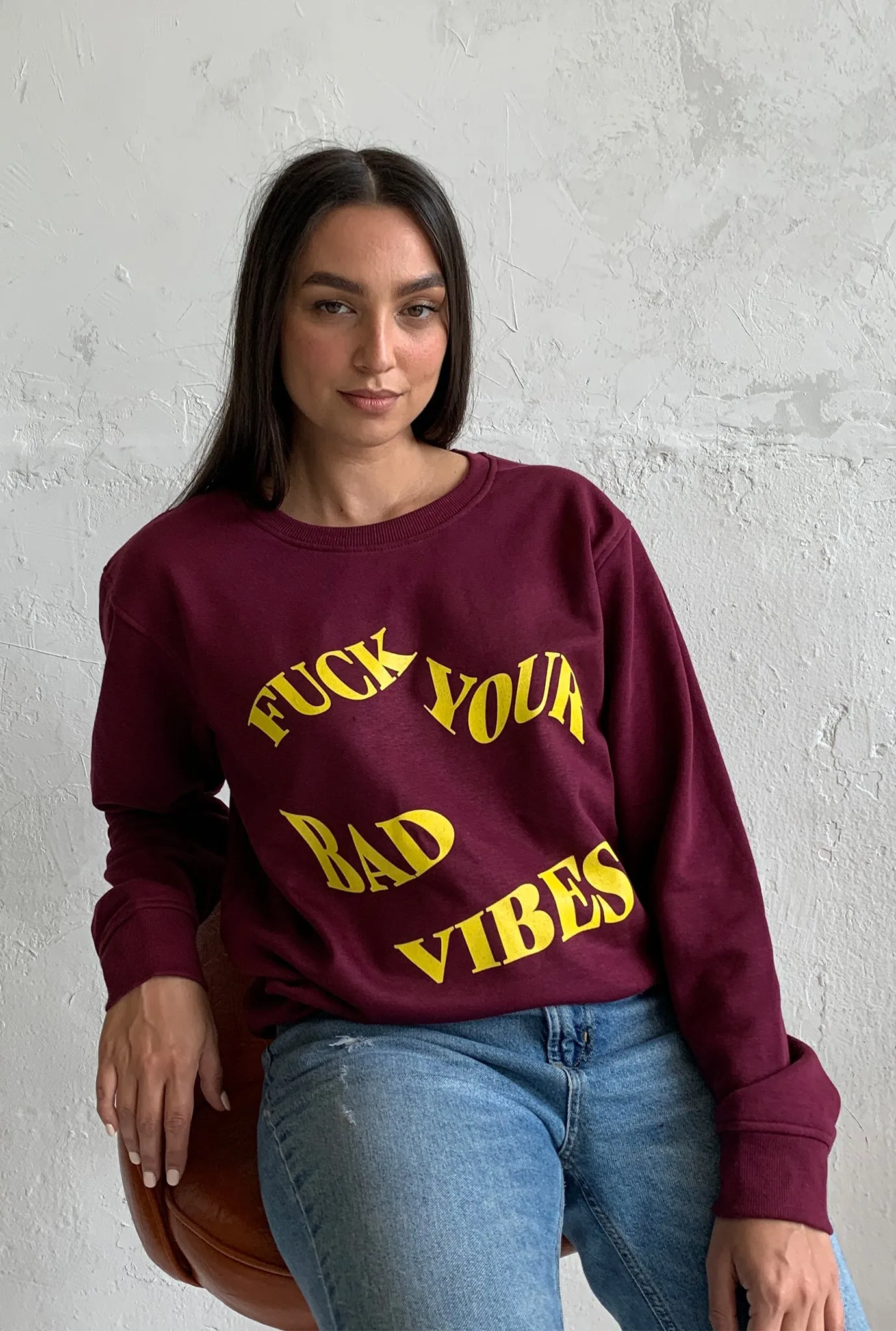 Fuck Your Bad Vibes Waved Graphic Crewneck - Maroon sold by Peace-Collective product image thumbnail 3