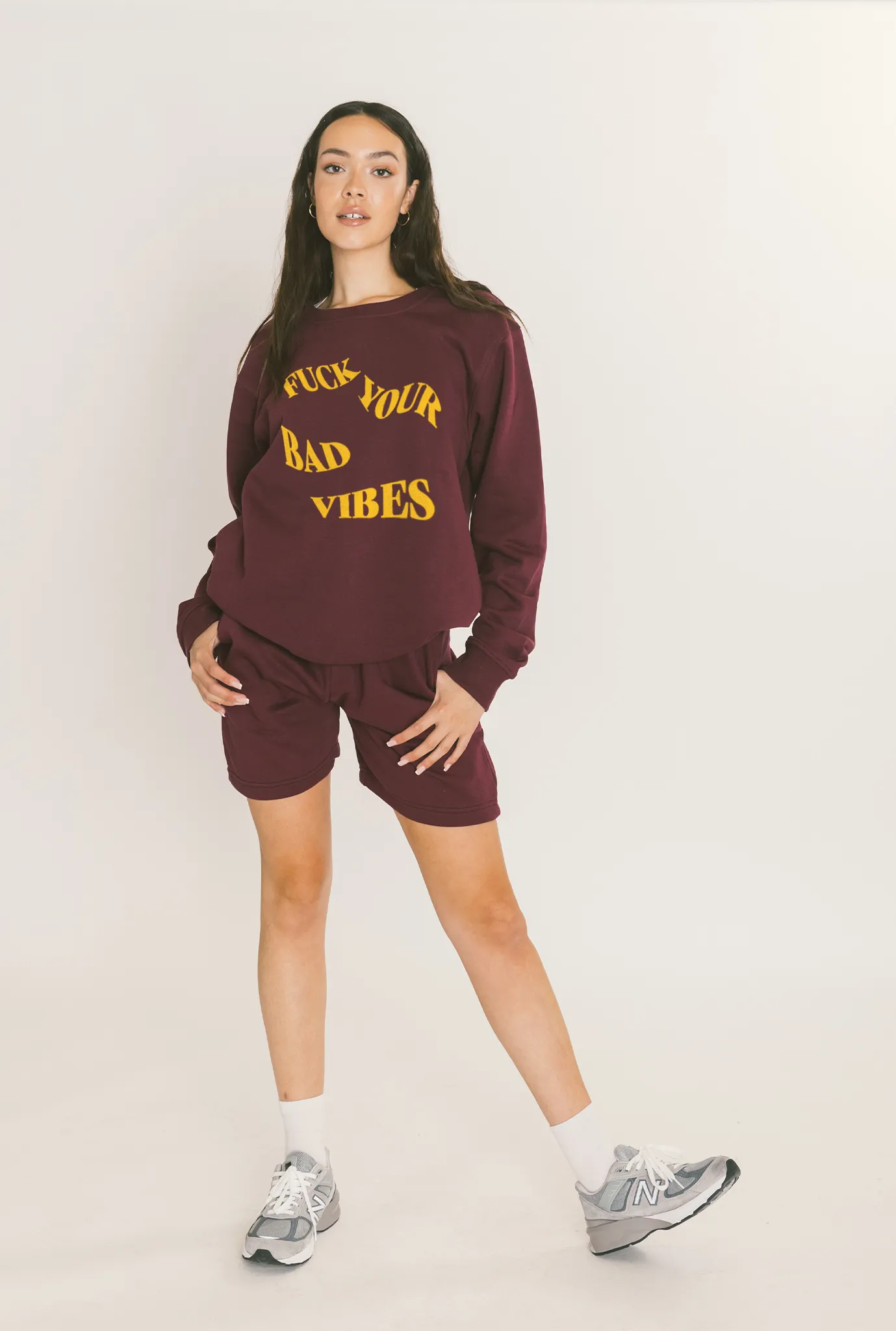 Fuck Your Bad Vibes Waved Graphic Crewneck - Maroon sold by Peace-Collective product image thumbnail 5