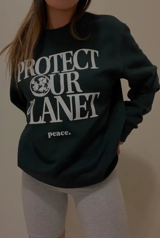 Protect Our Planet Crewneck - Pine Green sold by Peace-Collective