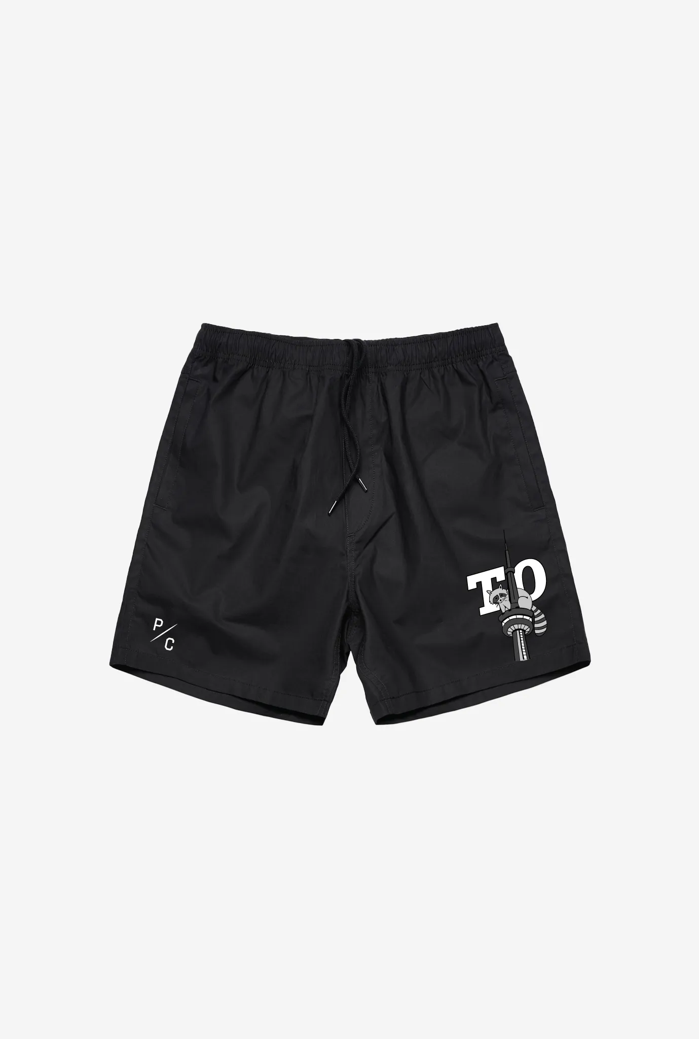 CN Tower Raccoon Board Shorts - Black sold by Peace-Collective