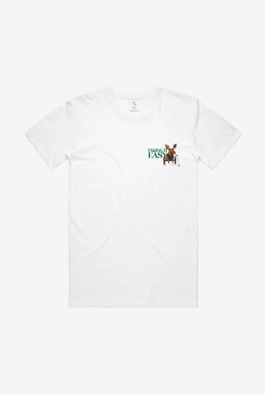 Taking It Easy Moose T-Shirt - White sold by Peace-Collective
