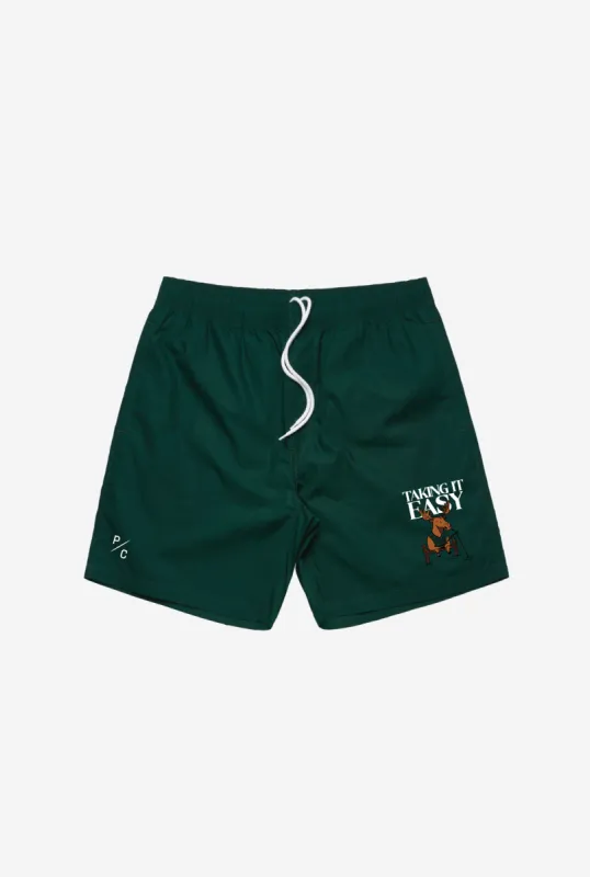 Taking It Easy Moose Board Shorts - Pine Green sold by Peace-Collective