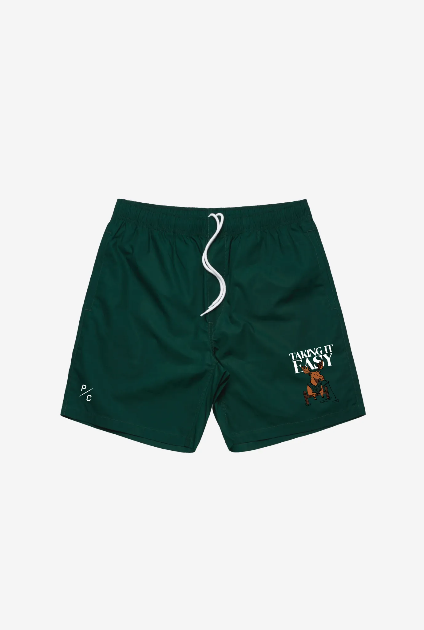 Taking It Easy Moose Board Shorts - Pine Green sold by Peace-Collective