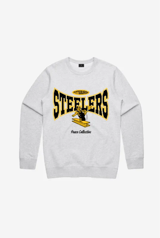 Pittsburgh Steelers Washed Graphic Crewneck - Ash sold by Peace-Collective