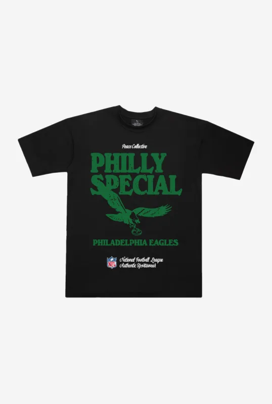 Philadelphia Eagles Vintage Ad Heavyweight T-Shirt - Black sold by Peace-Collective