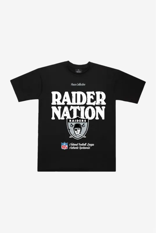 Oakland Raiders Vintage Ad Heavyweight T-Shirt - Black sold by Peace-Collective