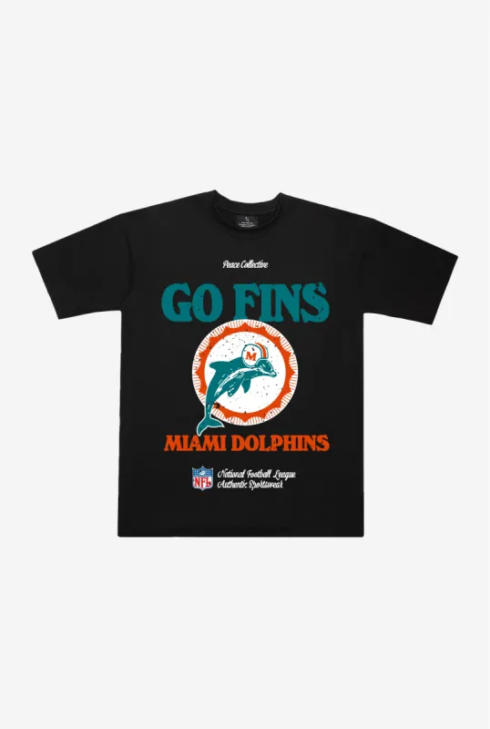 Miami Dolphins Vintage Ad Heavyweight T-Shirt - Black sold by Peace-Collective