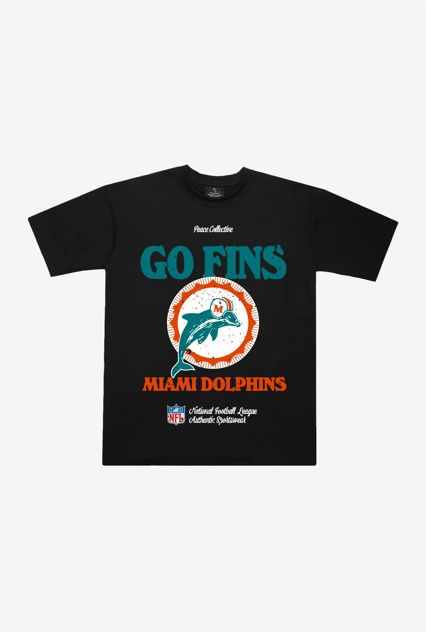 Miami Dolphins Vintage Ad Heavyweight T-Shirt - Black sold by Peace-Collective