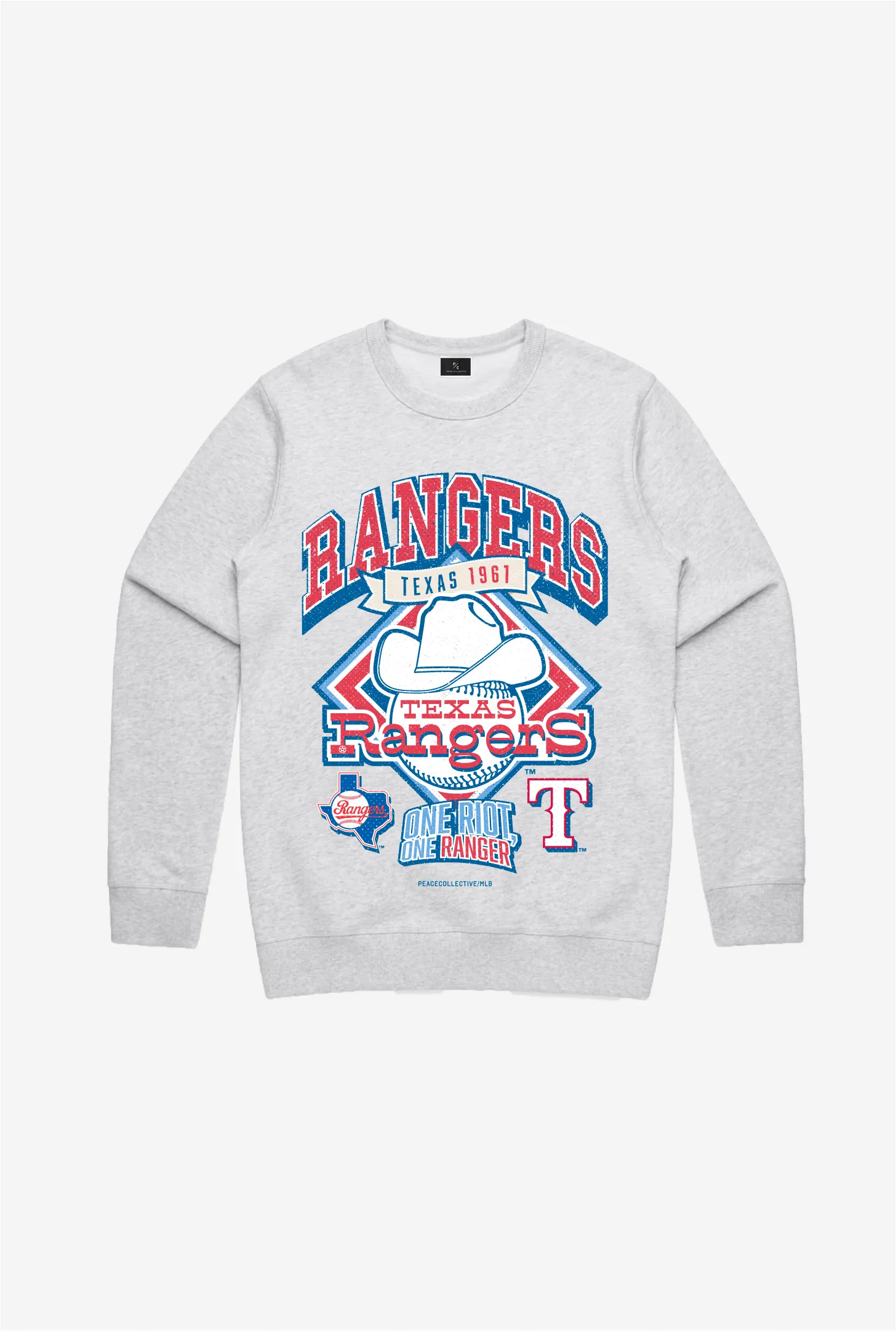 Texas Rangers Vintage Cooperstown Collection Crewneck - Ash sold by Peace-Collective
