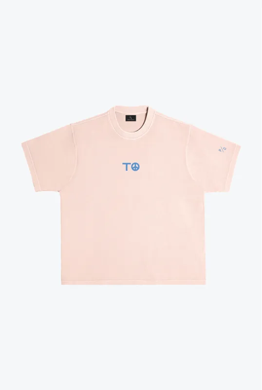 "Peace and Love" Script Heavyweight T-Shirt - Salmon sold by Peace-Collective