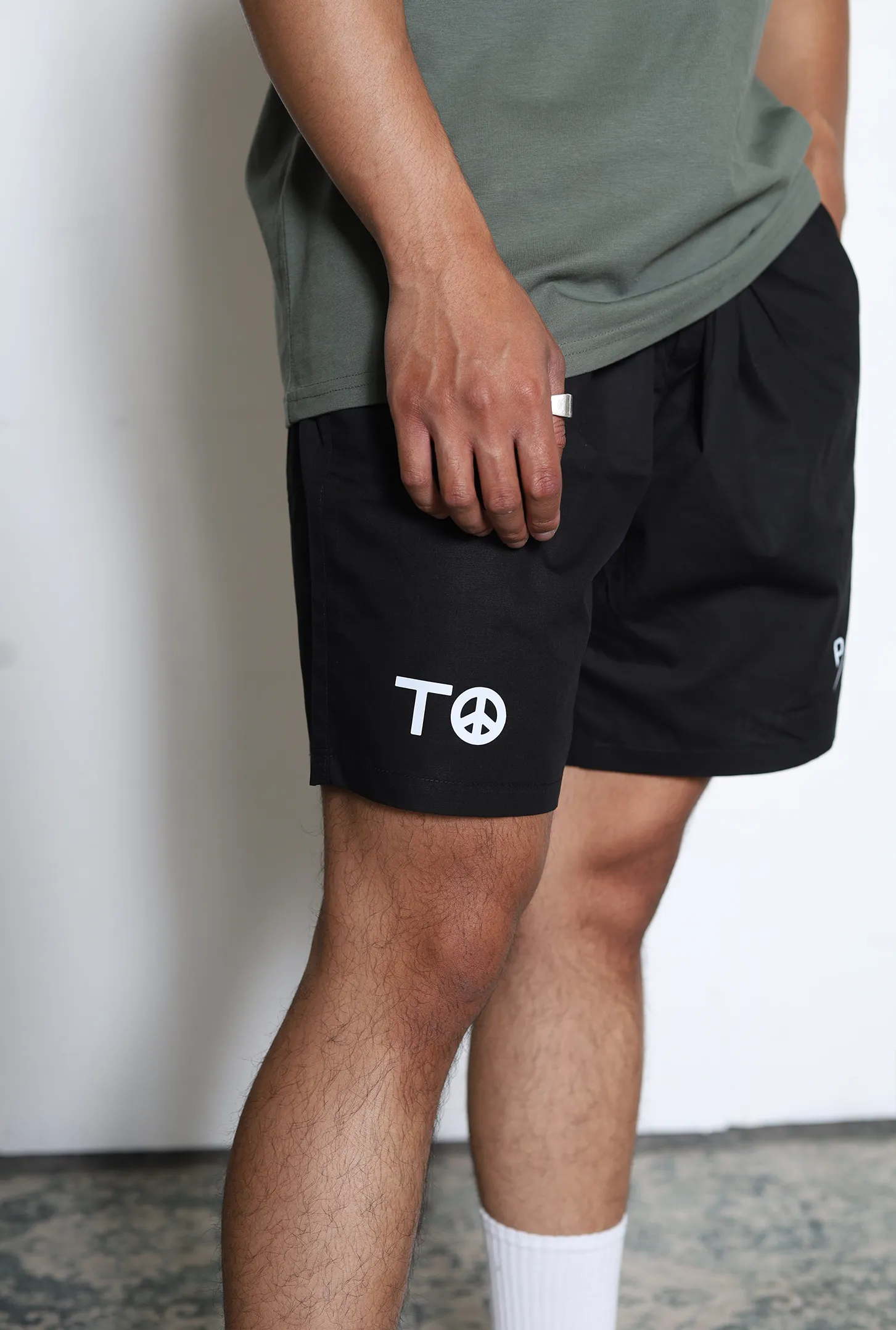"TO" Peace Sign Board Shorts - Black sold by Peace-Collective product image thumbnail 3
