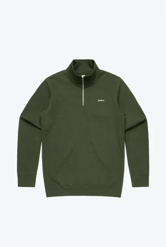 Peace Basics Heavyweight Quarter Zip - Olive sold by Peace-Collective