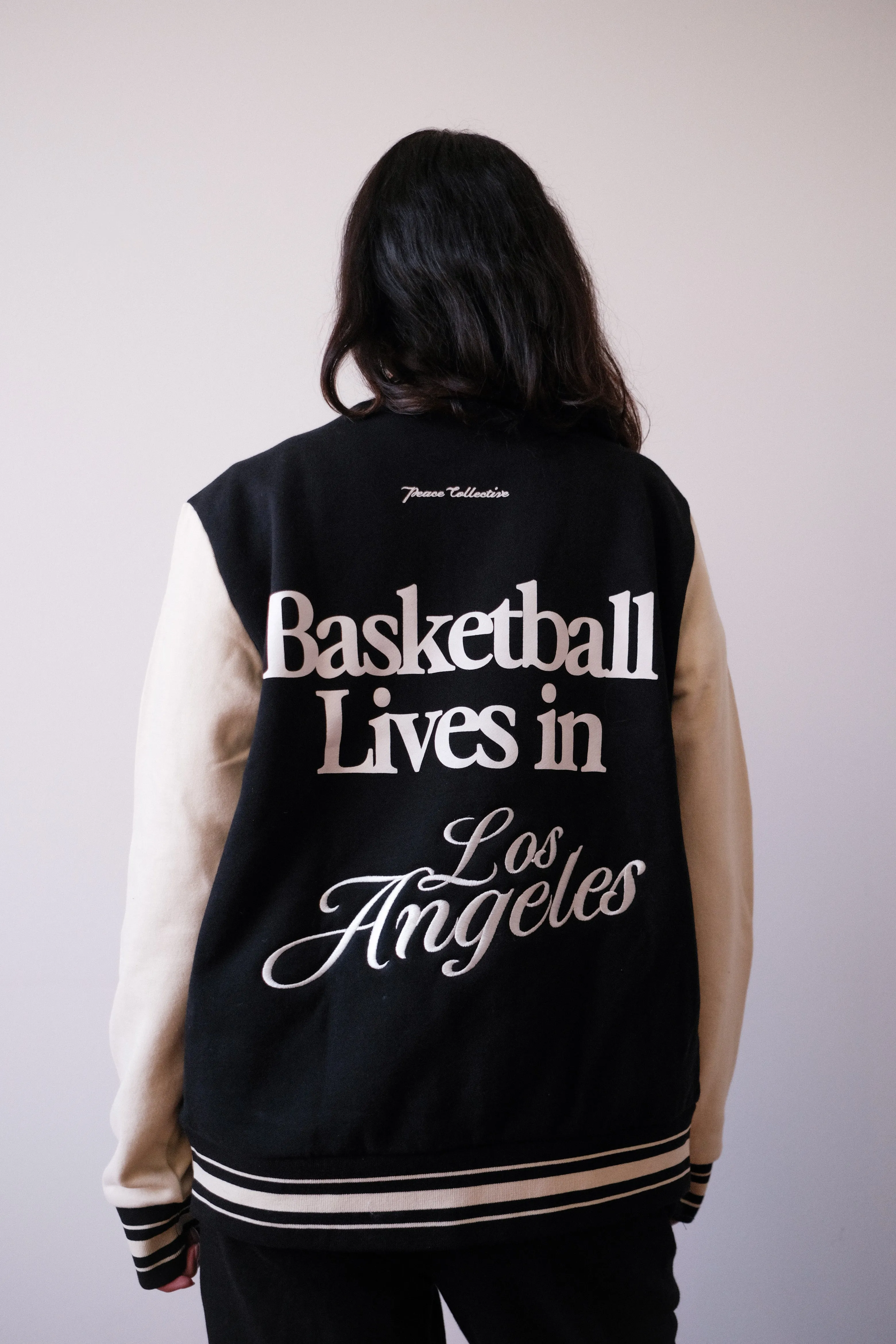 Basketball Lives in Los Angeles Letterman Jacket - Black/Cream sold by Peace-Collective product image thumbnail 3