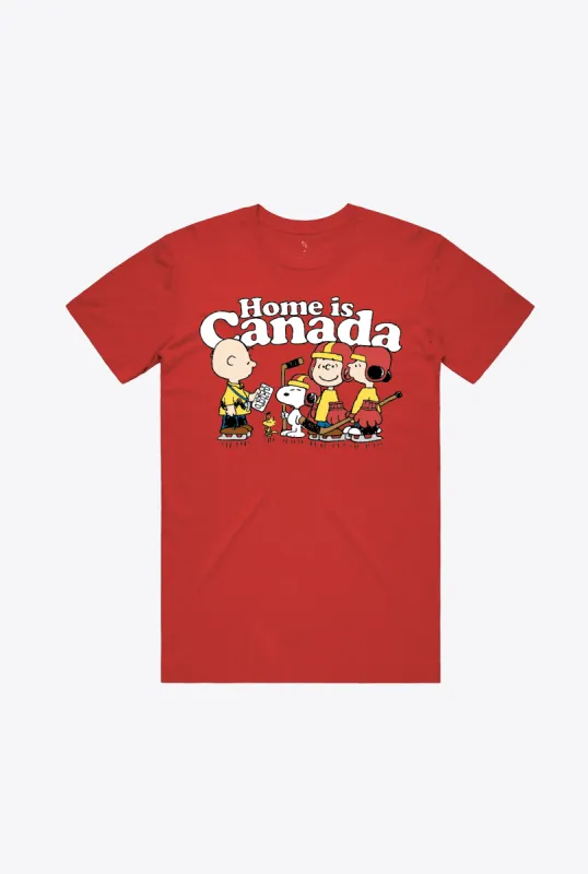 P/C x Peanuts Hockey Home is Canada T-Shirt - Red sold by Peace-Collective
