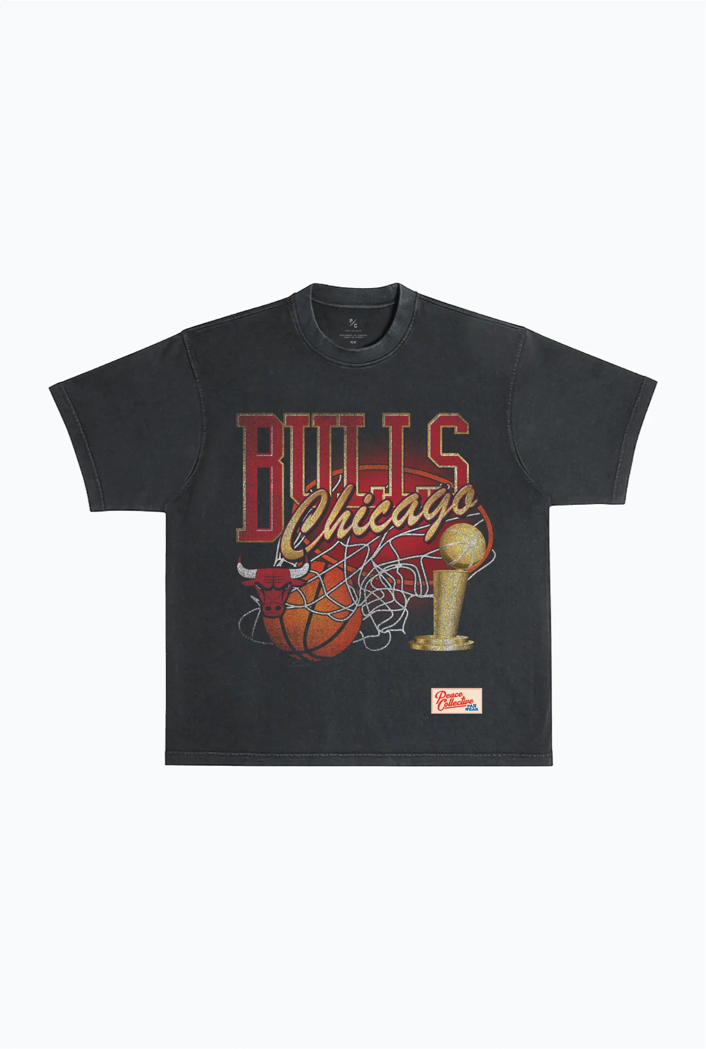 Chicago Bulls Swish Garment Dyed Heavyweight T-Shirt - Black sold by Peace-Collective