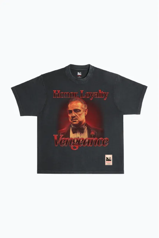 P/C x The Godfather Vengeance Garment Dyed Heavyweight T-Shirt - Black sold by Peace-Collective