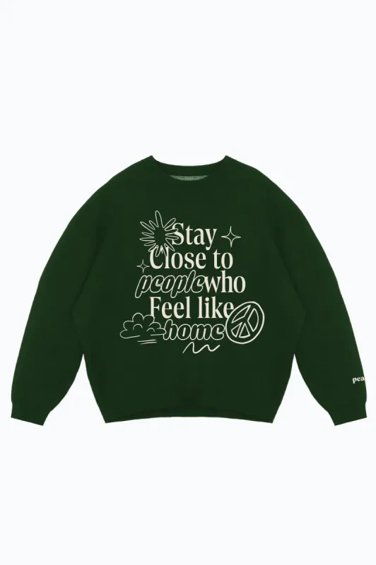 Stay Close to People Who Feel Like Home Knit Sweater - Forest Green sold by Peace-Collective
