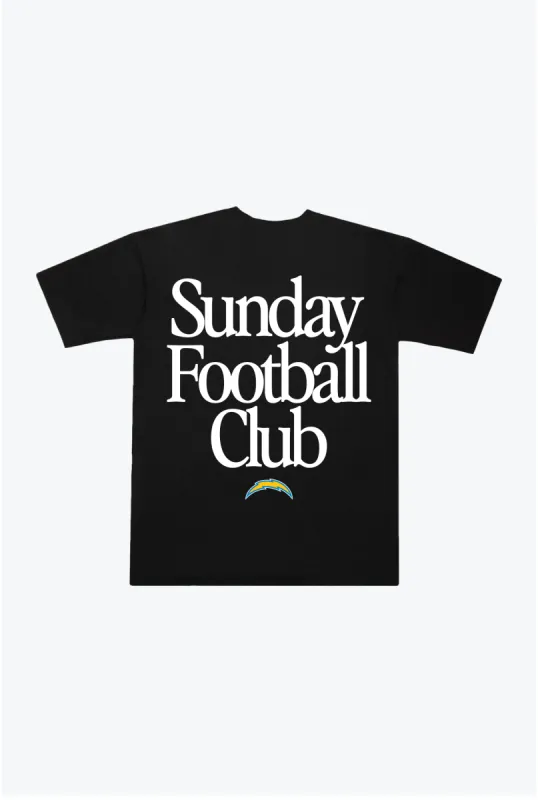 Los Angeles Chargers Sunday Football Club Heavyweight T-Shirt - Black sold by Peace-Collective