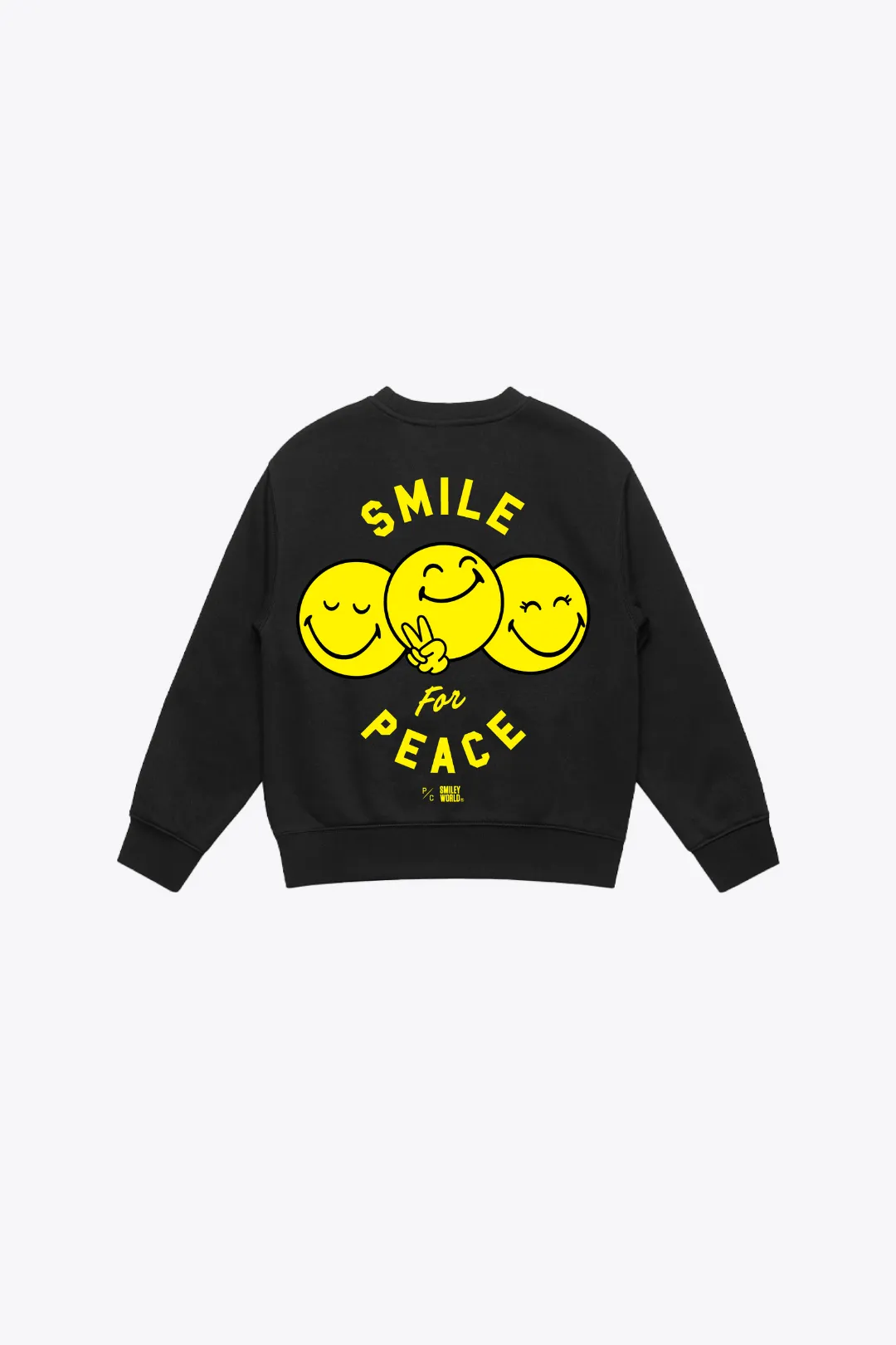 P/C x SmileyWorld "Smile for Peace" Youth Heavyweight Crewneck - Black sold by Peace-Collective product image thumbnail 2