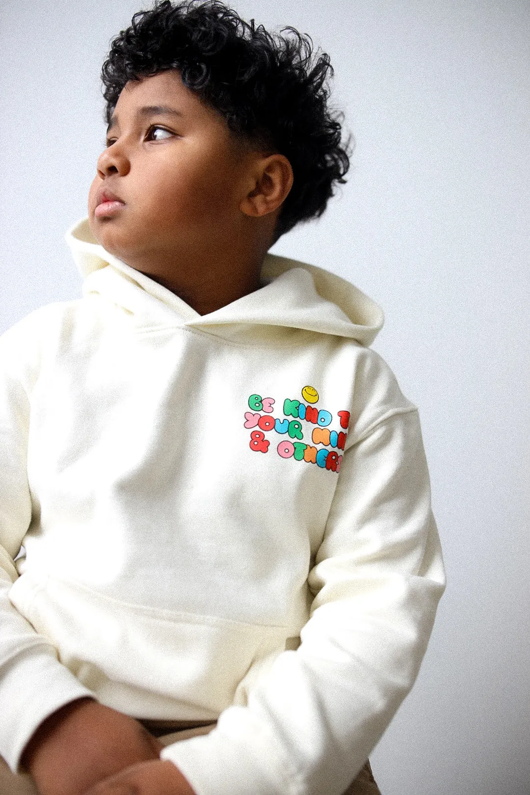 P/C x SmileyWorld "Be Kind To Your Mind & Others" Youth Heavyweight Hoodie - Ivory sold by Peace-Collective product image thumbnail 3