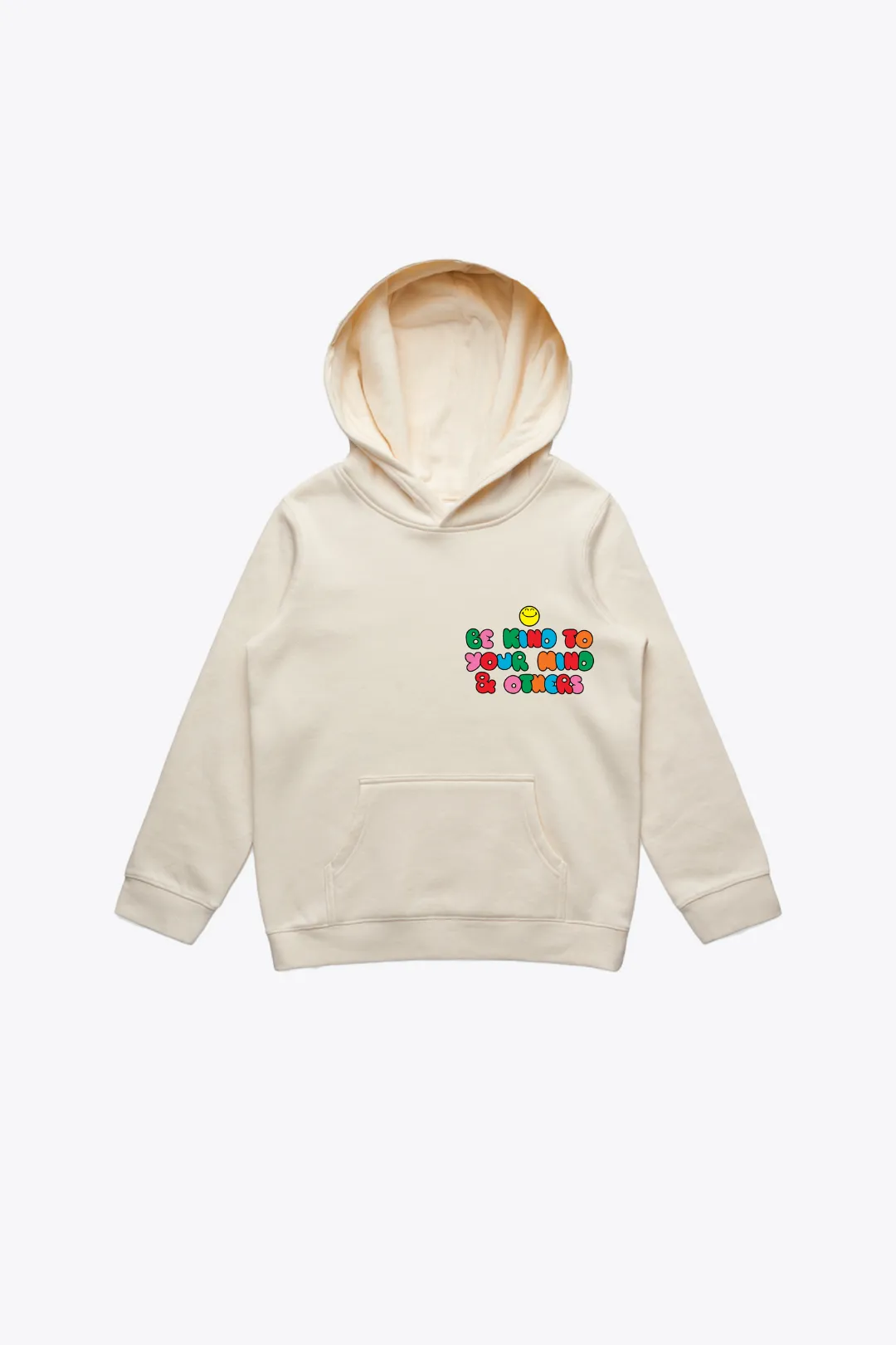 P/C x SmileyWorld "Be Kind To Your Mind & Others" Youth Heavyweight Hoodie - Ivory sold by Peace-Collective