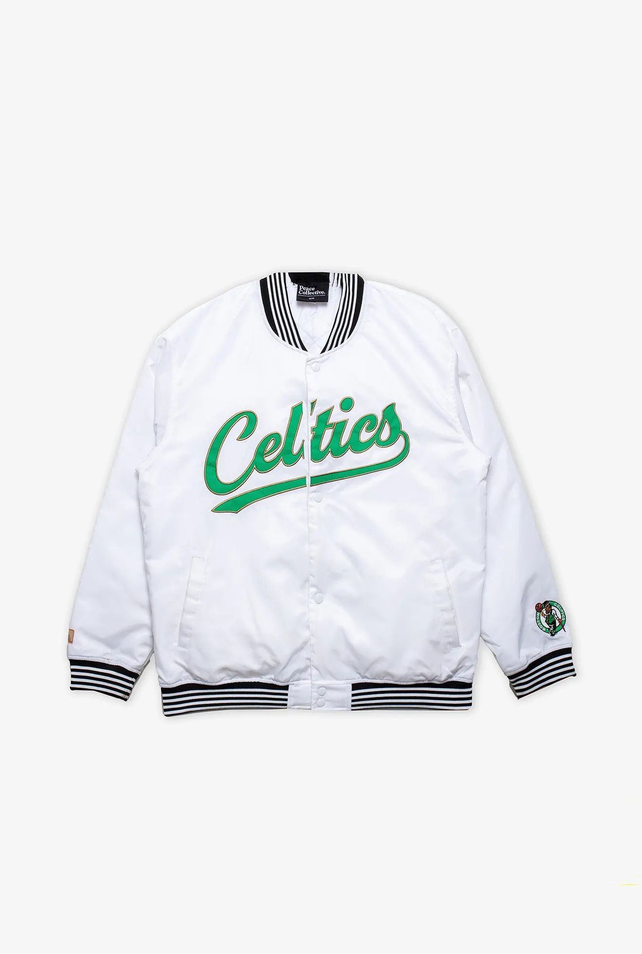 Boston Celtics Nylon Varsity Jacket - White sold by Peace-Collective