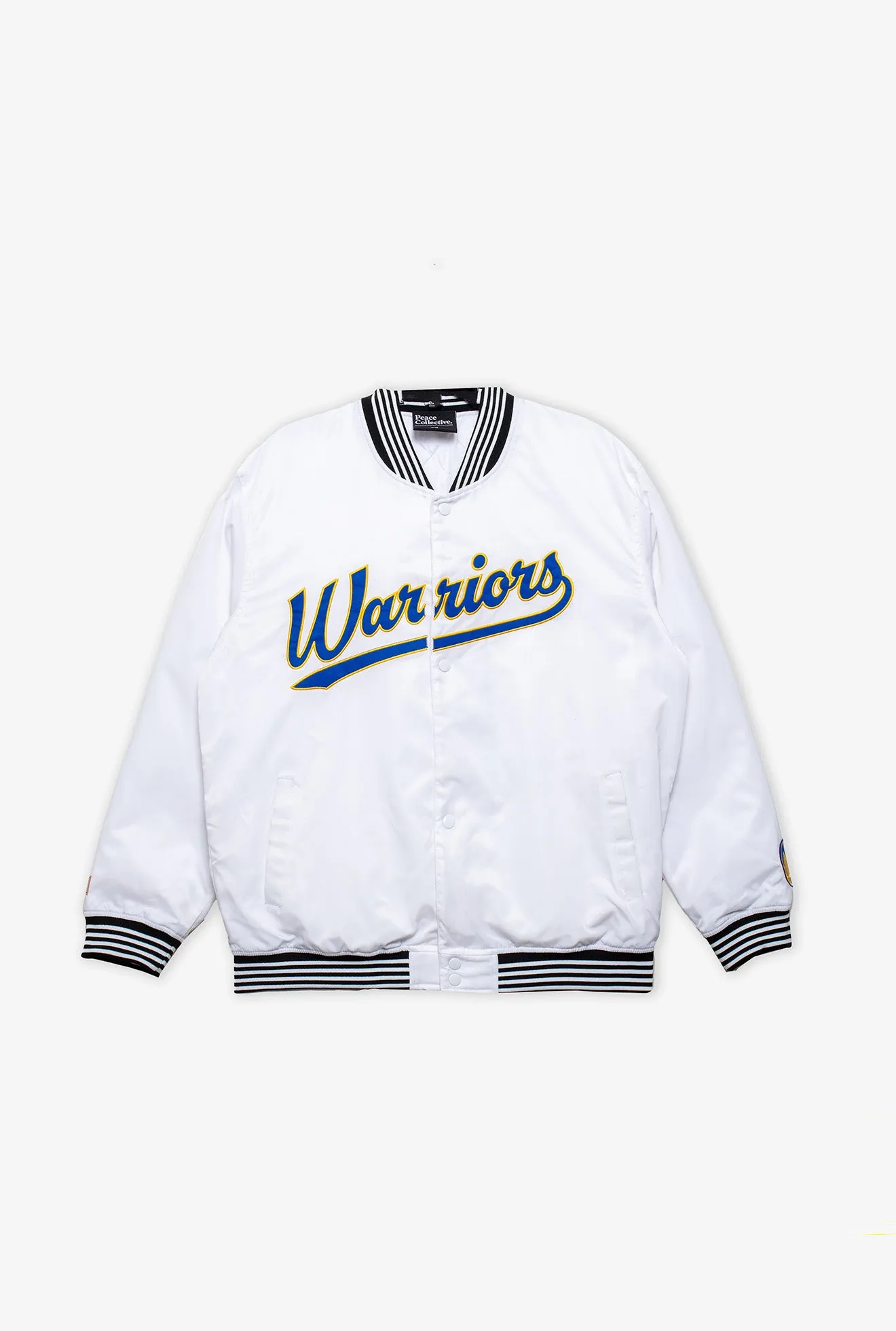 Golden State Warriors Nylon Varsity Jacket - White sold by Peace-Collective