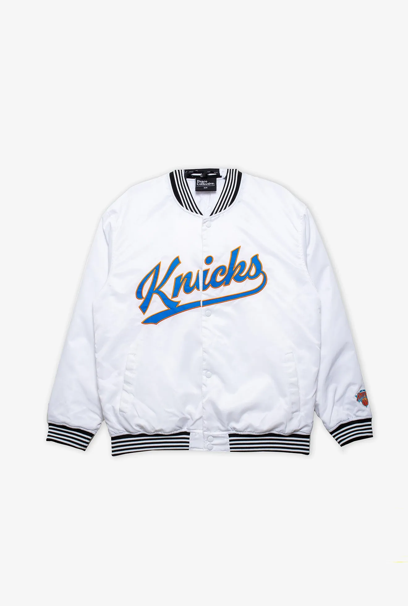 New York Knicks Nylon Varsity Jacket - White sold by Peace-Collective