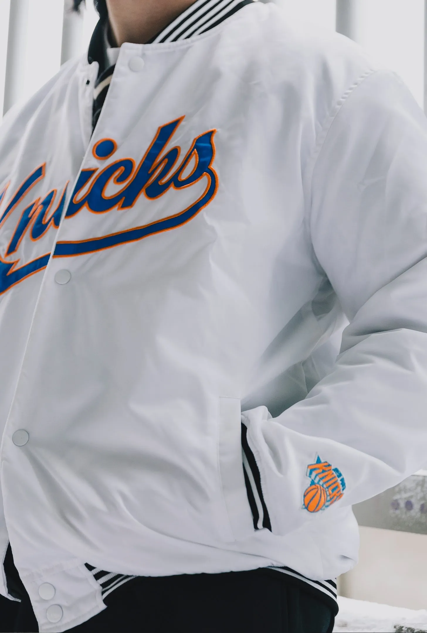 New York Knicks Nylon Varsity Jacket - White sold by Peace-Collective product image thumbnail 4
