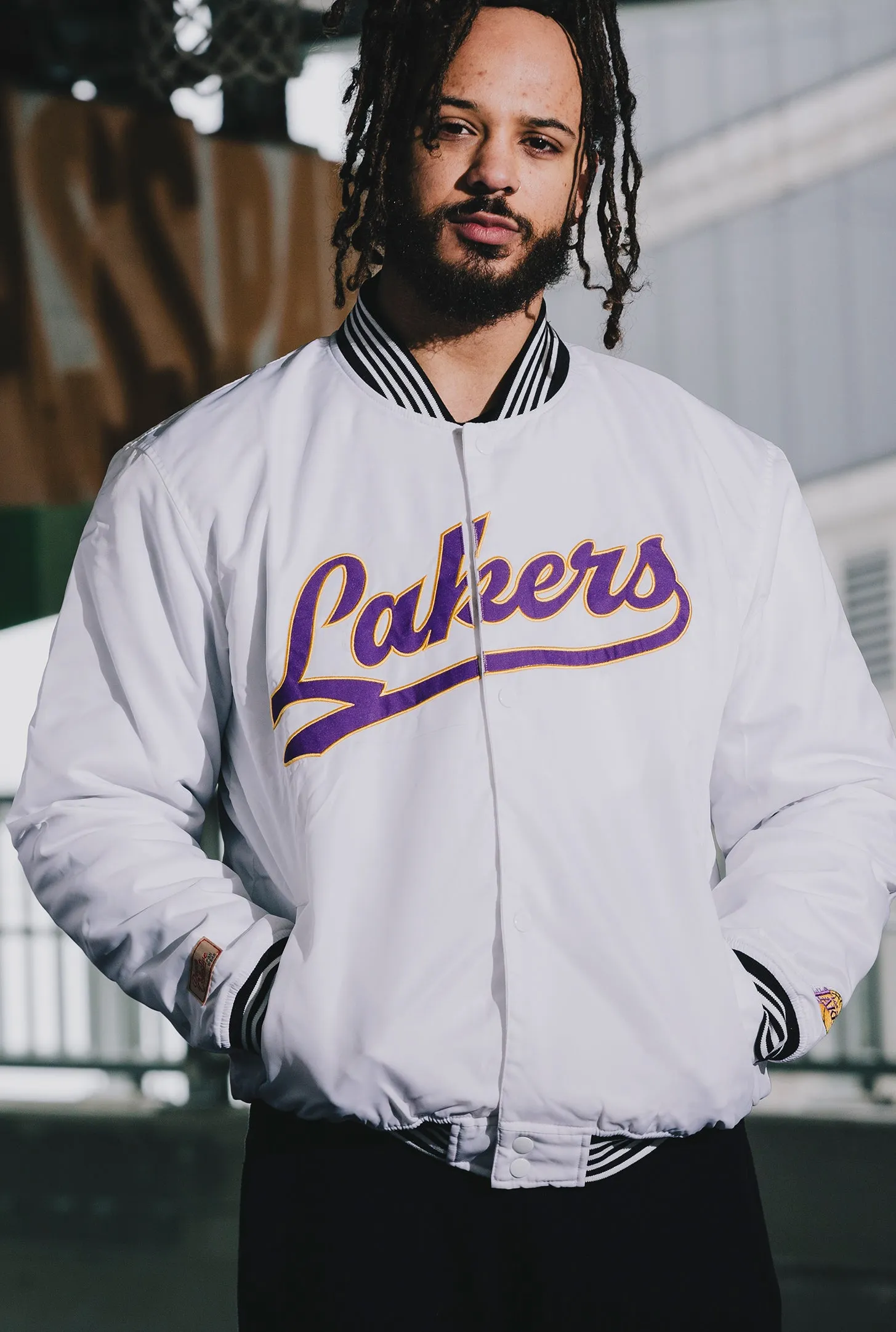 Los Angeles Lakers Nylon Varsity Jacket - White sold by Peace-Collective product image thumbnail 3