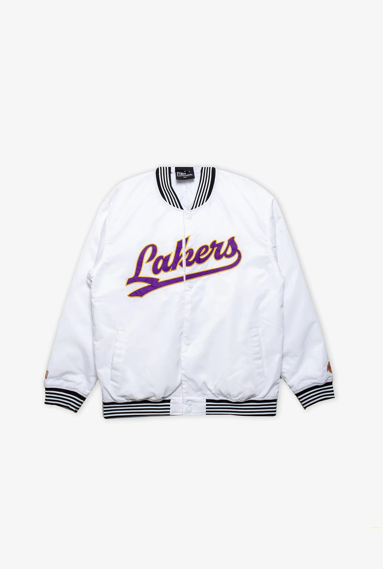 Los Angeles Lakers Nylon Varsity Jacket - White sold by Peace-Collective