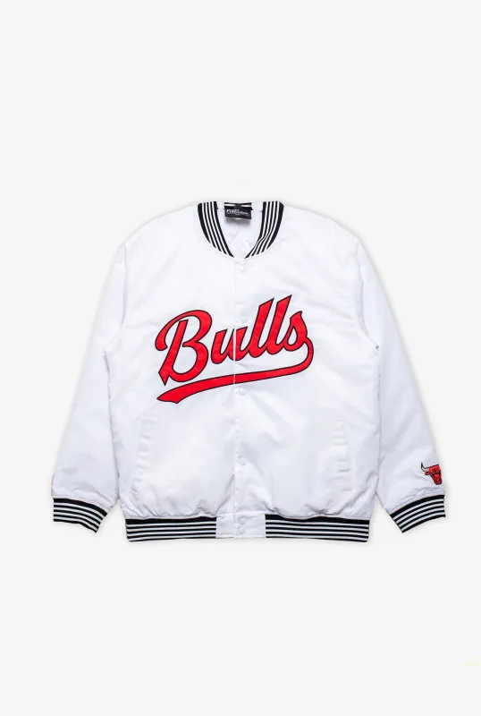 Chicago Bulls Nylon Varsity Jacket - White sold by Peace-Collective