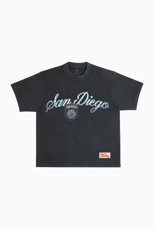 San Diego FC Script Heavyweight Garment Dyed T-Shirt - Black sold by Peace-Collective