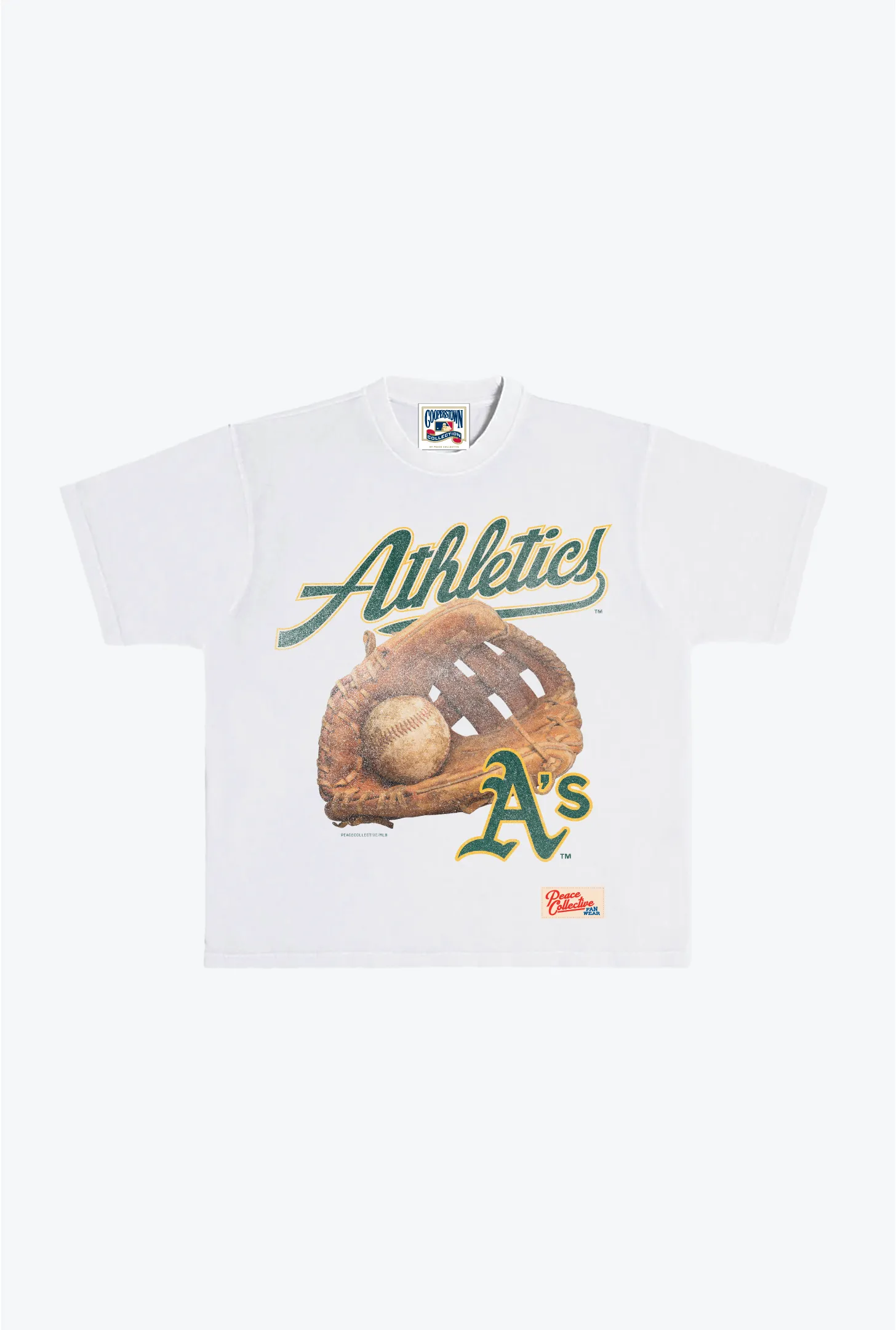 Oakland Athletics Glove Vintage Heavyweight T-Shirt - White sold by Peace-Collective