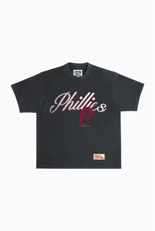 Philadelphia Phillies Vintage Graphic Heavyweight Garment Dyed T-Shirt - Black sold by Peace-Collective
