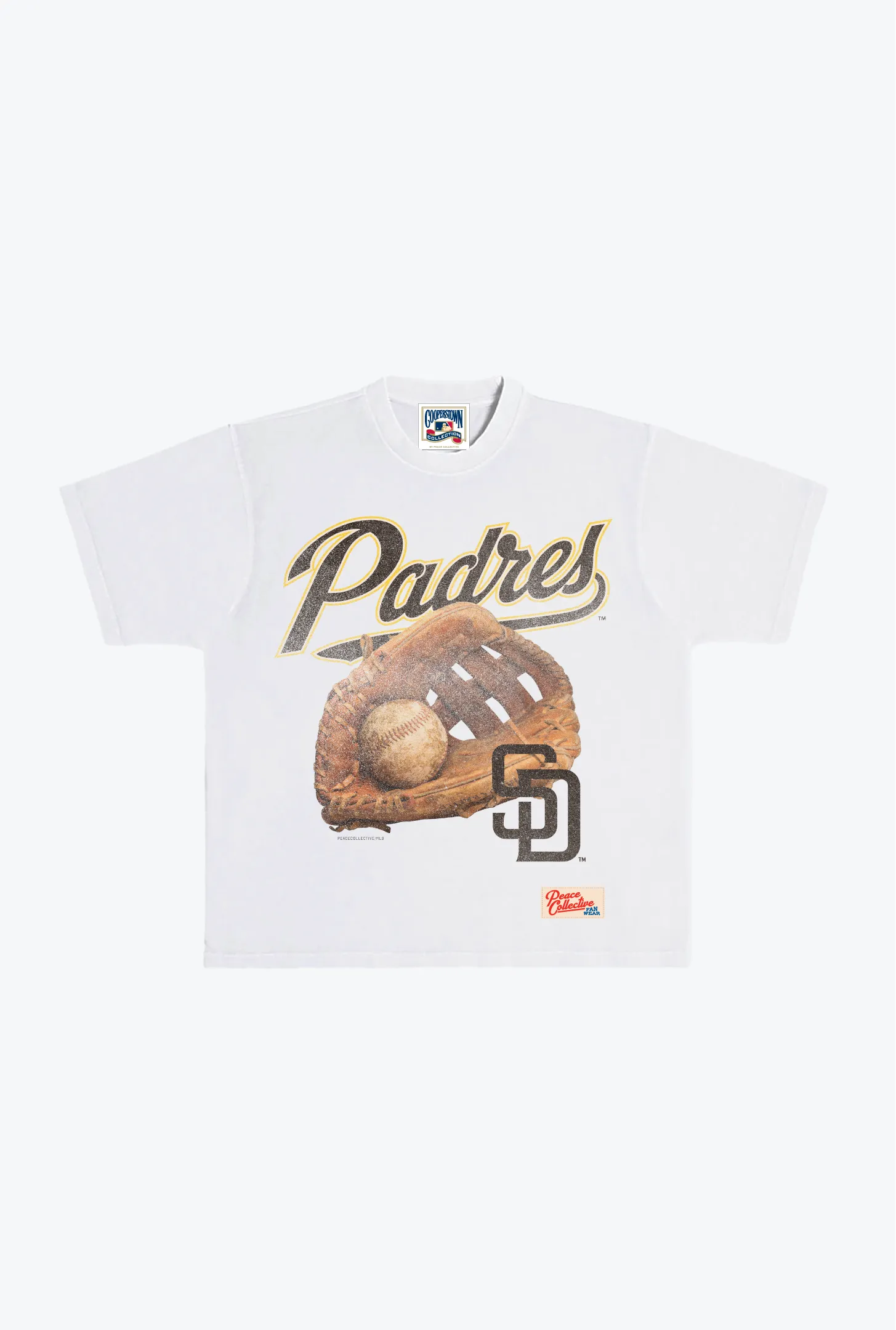 San Diego Padres Glove Vintage Heavyweight T-Shirt - White sold by Peace-Collective