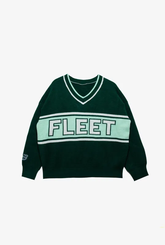 Boston Fleet Womens V-Neck Knit Sweater - Forest Green sold by Peace-Collective