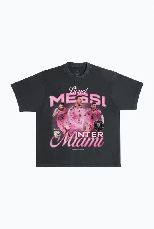 Lionel Messi Vintage Heavyweight Pigment Dyed T-Shirt - Black sold by Peace-Collective