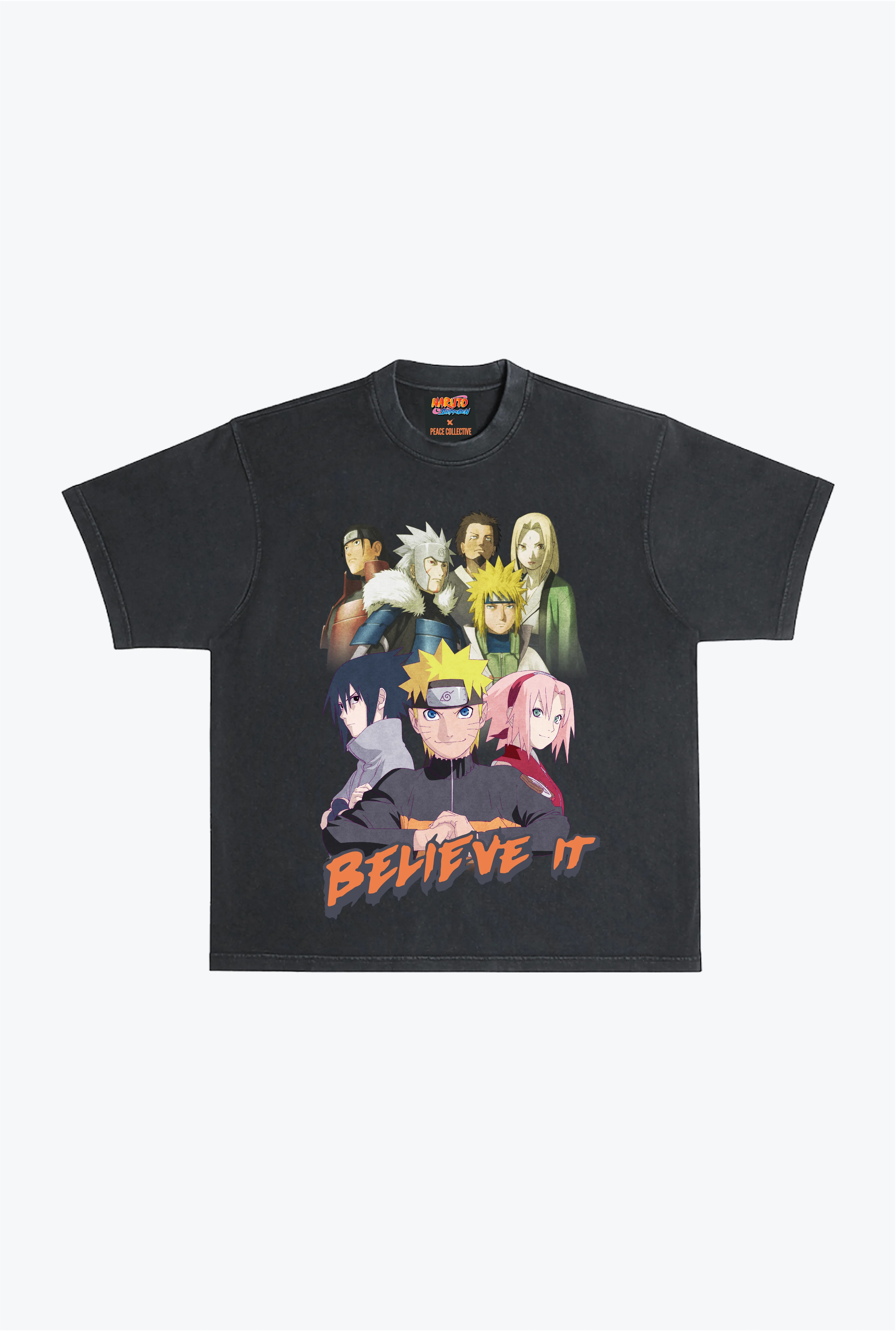 P/C x Naruto Heavyweight Garment Dyed T-Shirt - Black sold by Peace-Collective