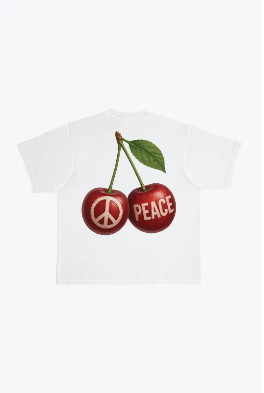 Cherry Peace Heavyweight Garment Dyed T-Shirt - White sold by Peace-Collective