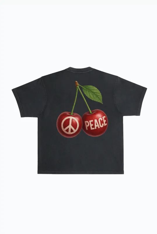 Cherry Peace Heavyweight Garment Dyed T-Shirt - Black sold by Peace-Collective