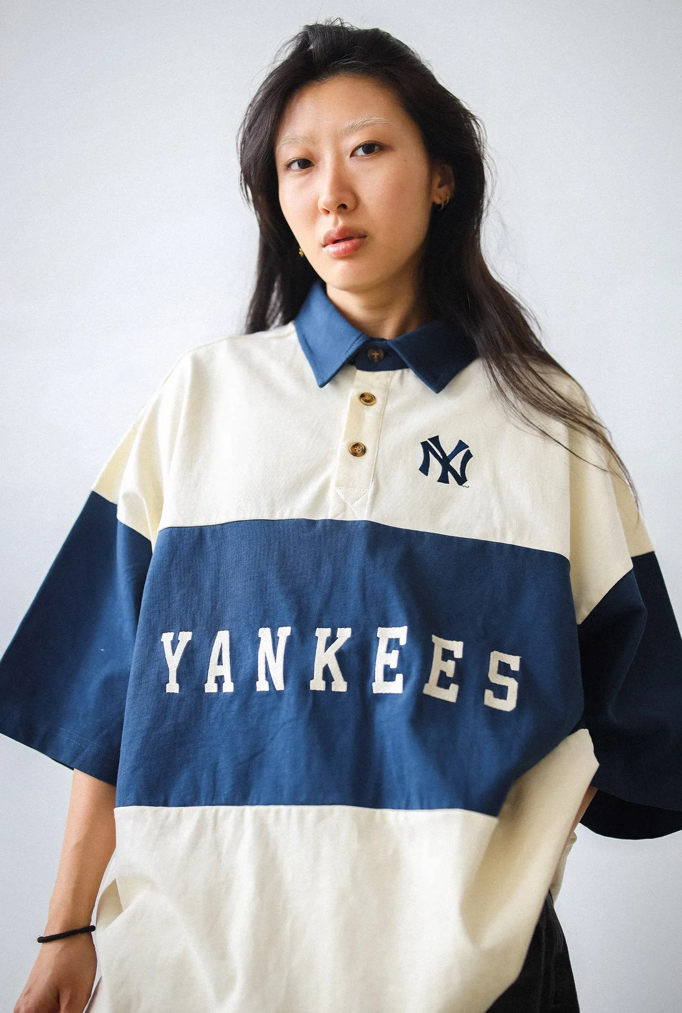New York Yankees Vintage Color Blocked Oversized Polo - Navy / White sold by Peace-Collective product image thumbnail 4