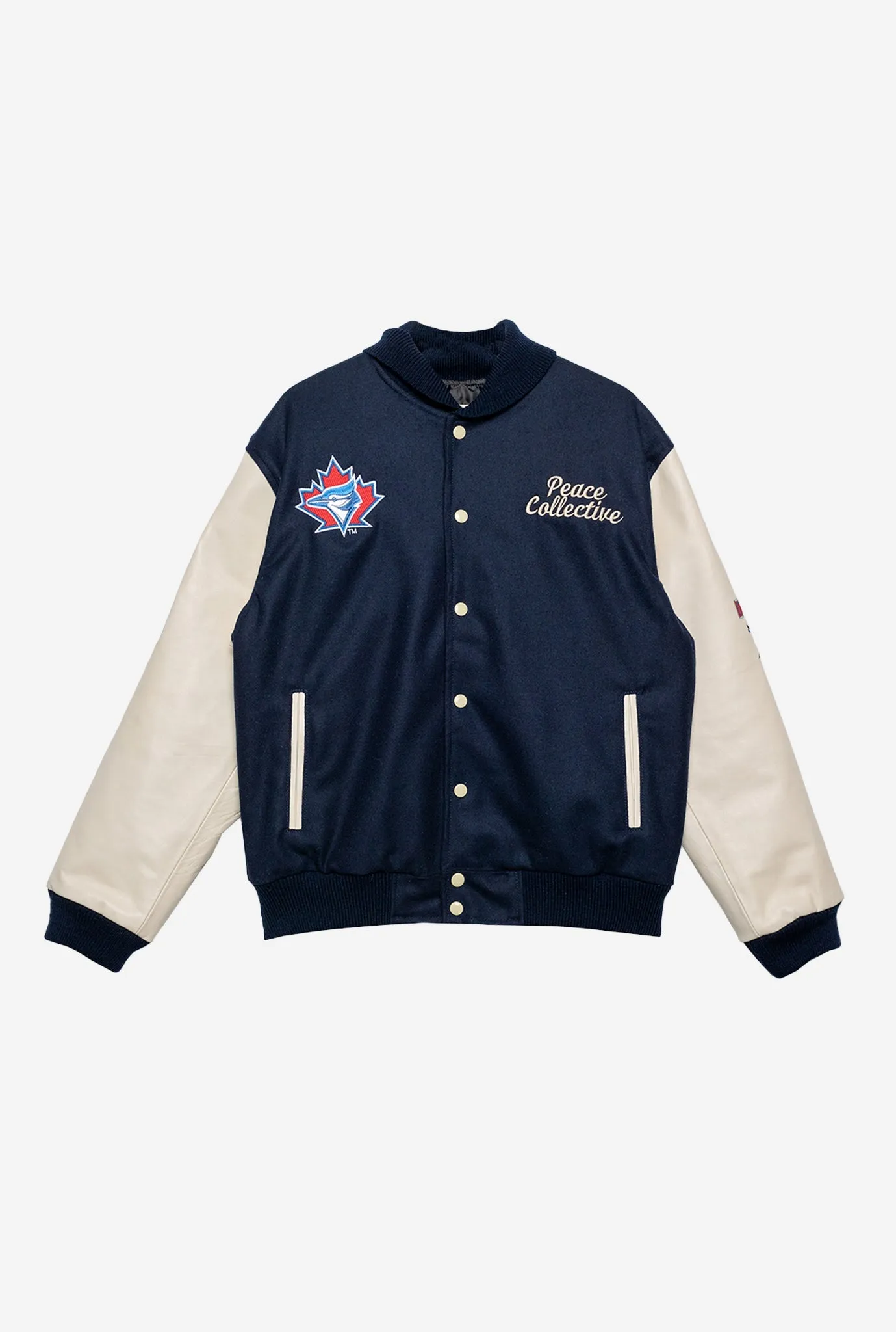 Toronto Blue Jays Patch Letterman Jacket - Navy and Cream sold by Peace-Collective