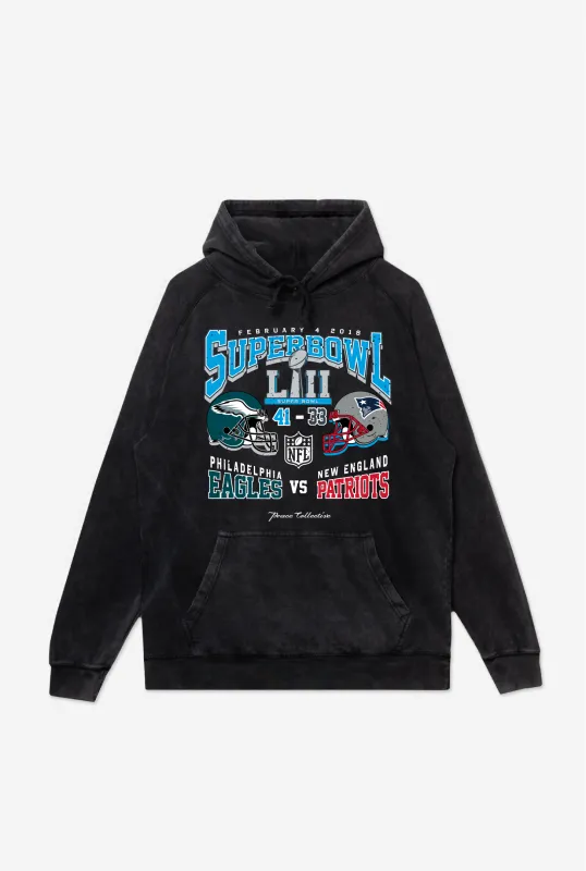 Super Bowl LII: Philadelphia Eagles vs. New England Patriots Stonewashed Hoodie - Black sold by Peace-Collective
