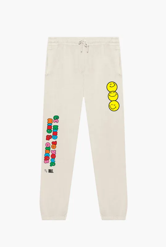 P/C x SmileyWorld "Be Kind To Your Mind & Others" Heavyweight Jogger - Ivory sold by Peace-Collective