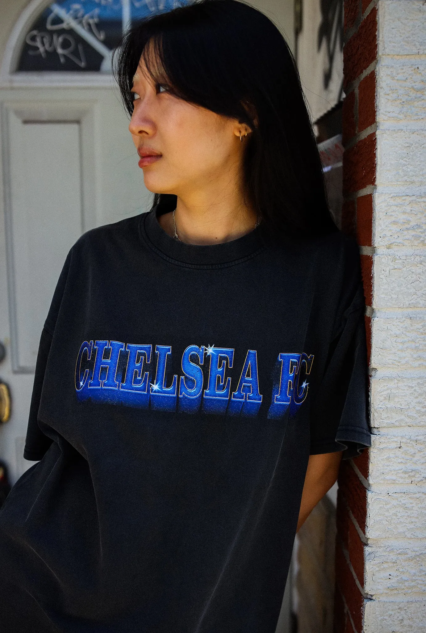 Chelsea FC Heavyweight Garment Dyed T-Shirt - Off Black sold by Peace-Collective product image thumbnail 3