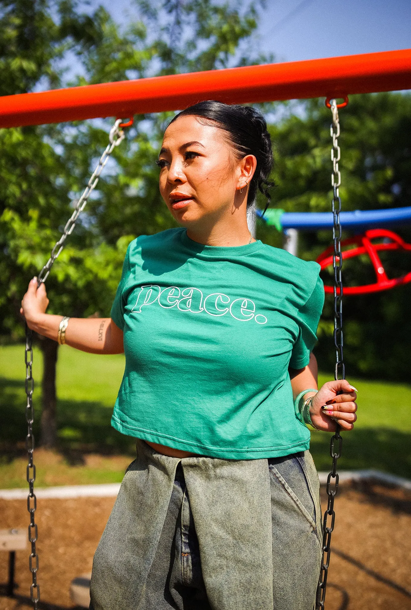 Peace Basics Cropped T-Shirt - Green sold by Peace-Collective product image thumbnail 3